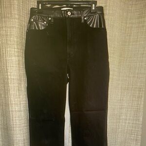 Abercrombie & Fitch Black Straight-Leg Jeans with Faux Leather Trim